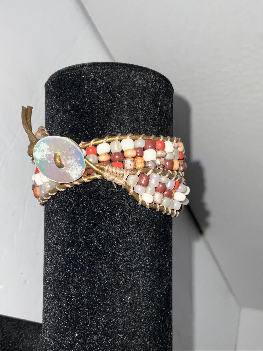 Handmade BOHO VIBES Multicolor Beaded Wrap Bracelet with Mother-of-Pearl Button